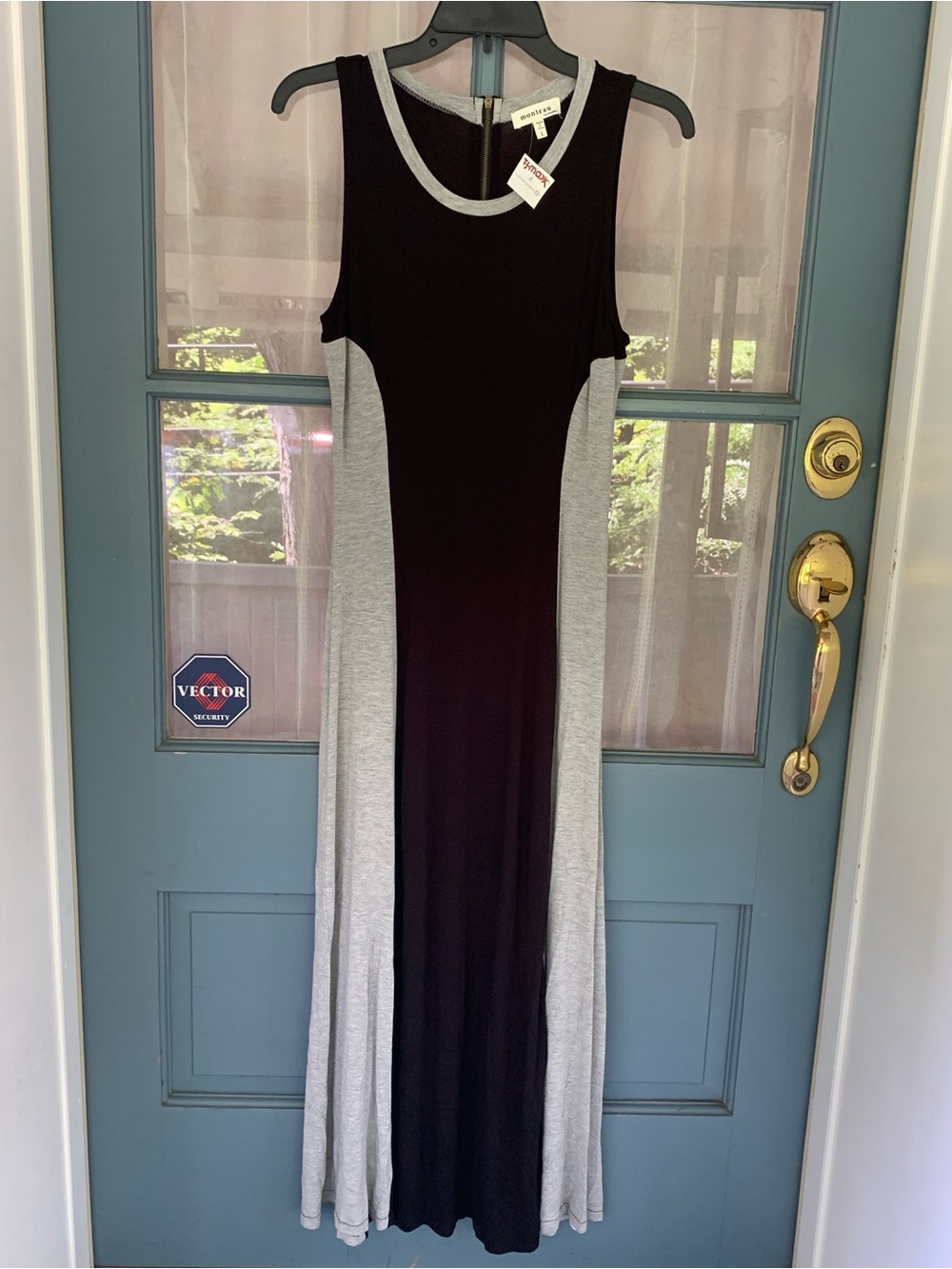 Black and Gray Sleeveless Panel Maxi Dress with Round Neck Size L